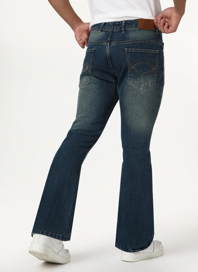 Urbano Fashion  Urbano Fashion Men's Light Blue Bootcut Fit Mid Rise Heavy Washed Jeans Stretchable for Men | Best Price UAE
